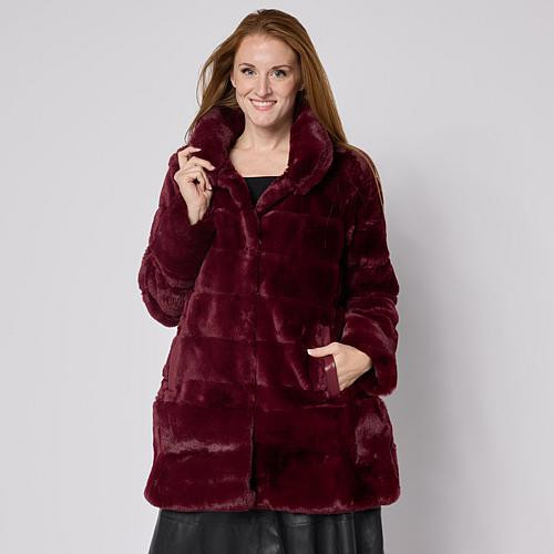 Nina Leonard Horizontal Stripe Faux Fur Jacket - Purple - Size 3X | HSN