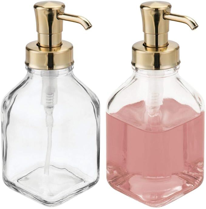 mDesign Square Glass Refillable Liquid Soap Dispenser Pump Bottle for Bathroom Vanity Countertop,... | Amazon (US)