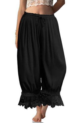 TARSE Women Linen Lace Trim Long Bloomers Pants Ruffle Victorian Vintage Pantaloons Summer Beach ... | Amazon (US)