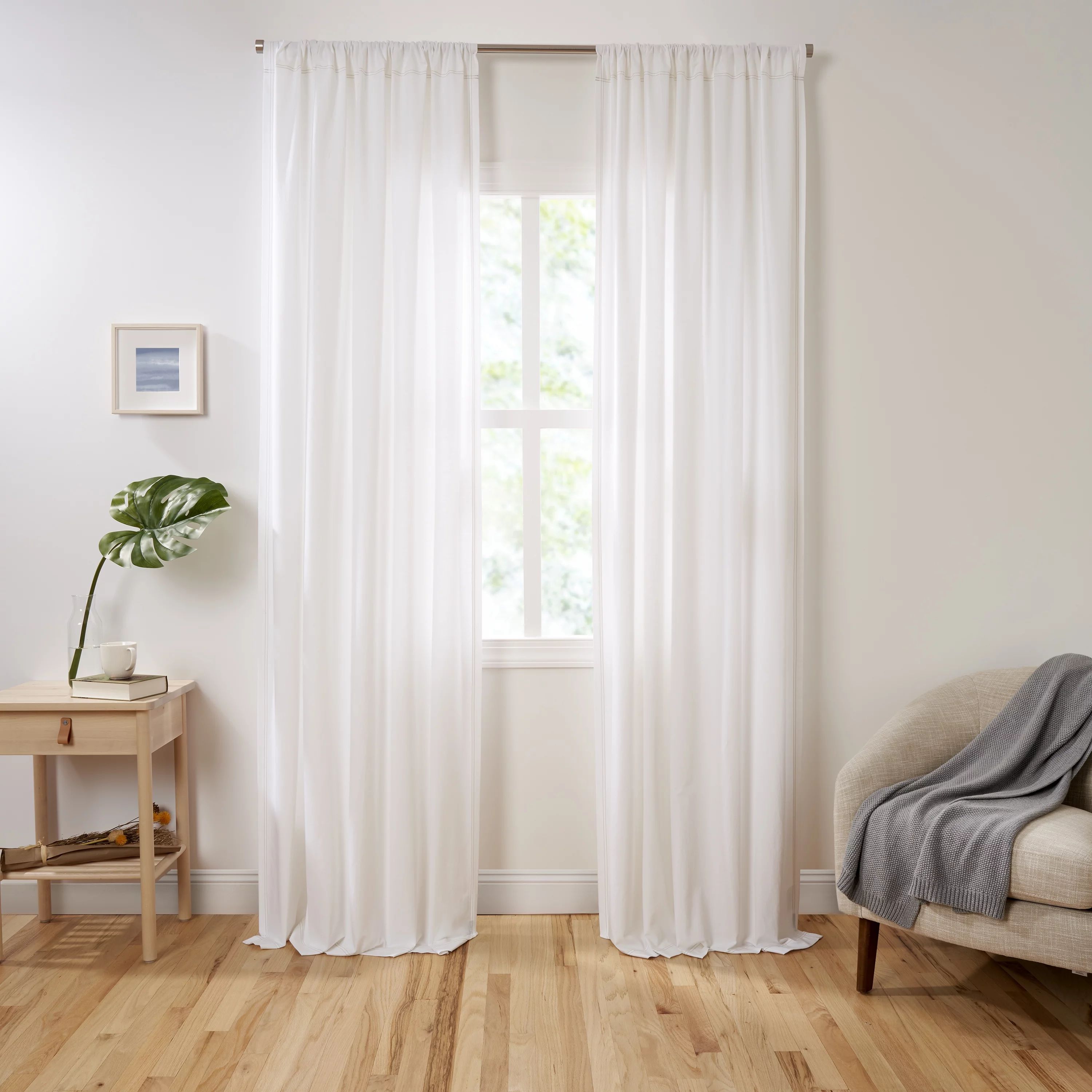 Gap Home Washed Denim Semi-Sheer Organic Cotton RodPocket Window Curtain Pair White 84 - Walmart.... | Walmart (US)