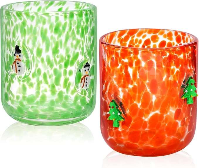 2 Pcs Christmas Icon Glasses 16 oz Christmas Tree Snowman Icon Glass Juice Cups Double Old Fashio... | Amazon (US)