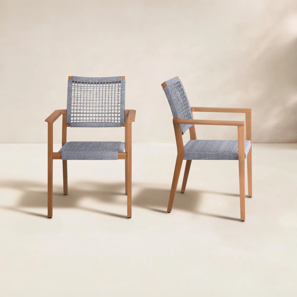 Fleur Wood Premium All-Weather Wicker Outdoor Stacking Dining Armchair (Set of 2) | Wayfair North America