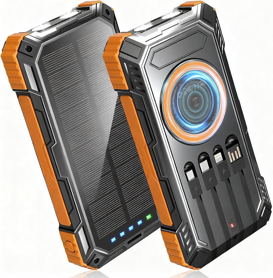 Solar Power Bank,49800mAh Wireless Portable Phone Charger with Built-in 4 Cables,22.5W Fast Charg... | Amazon (US)