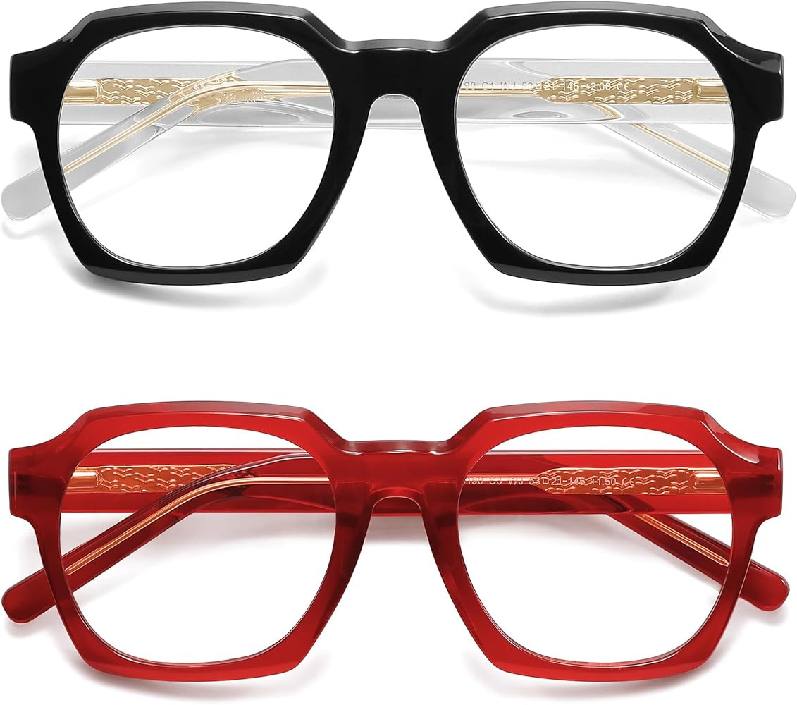 AMOMOMA 2 Pack Retro Square Reading Glasses for Women Men,Spring Hinge Blue Light Computer Reader... | Amazon (US)