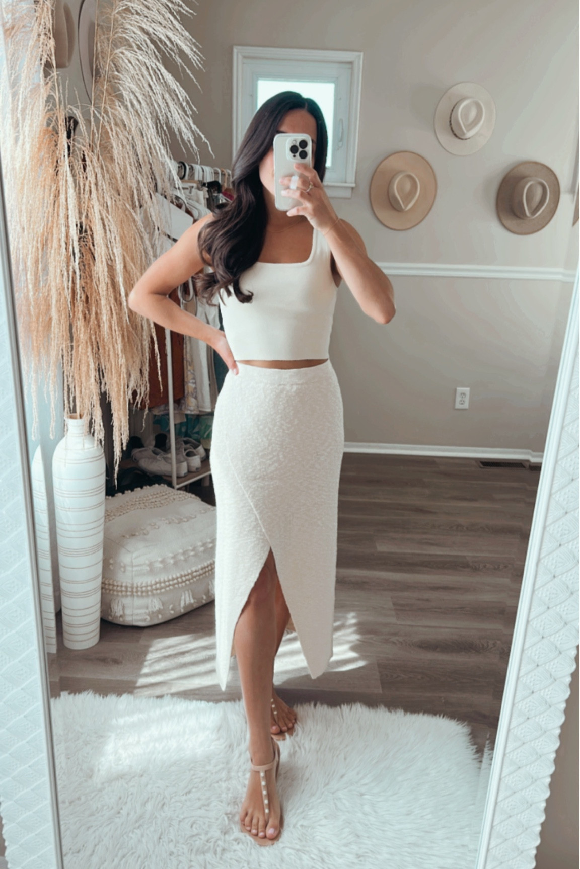 The perfect neutral look 😍. Loving this faux wrap skirt and cropped tank combo, the pearl jelly sandals really pull it all together. 

#LTKunder50 #LTKshoecrush #LTKSeasonal