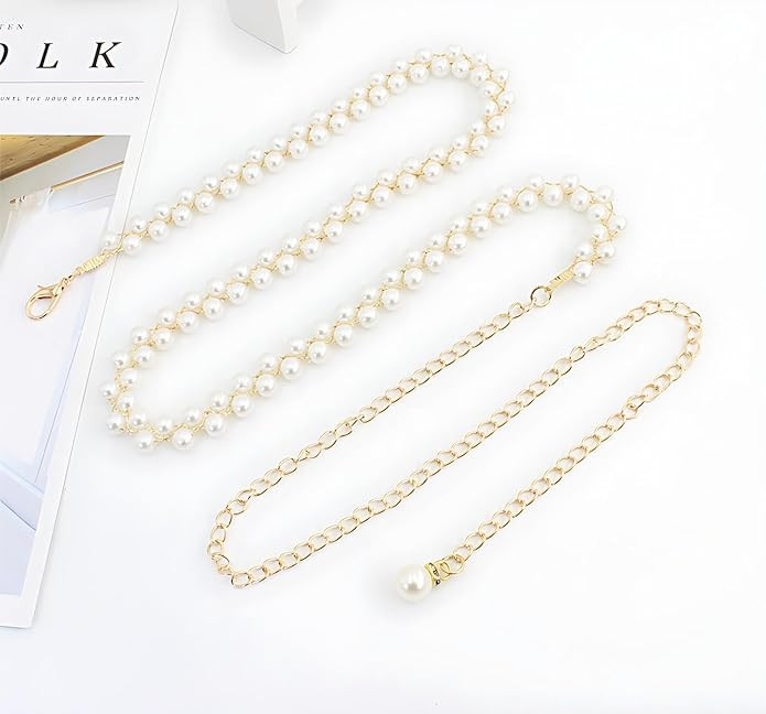 White Pearl Belt for Women Layered Waist Chain Belt Handmade Pearl Body Chain Charm bridal Dresse... | Amazon (US)