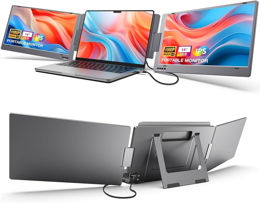 KYY Triple Portable Monitor for Laptop, 14'' FHD 1080P USB-C Laptop Screen Extender HDR IPS Compu... | Amazon (US)