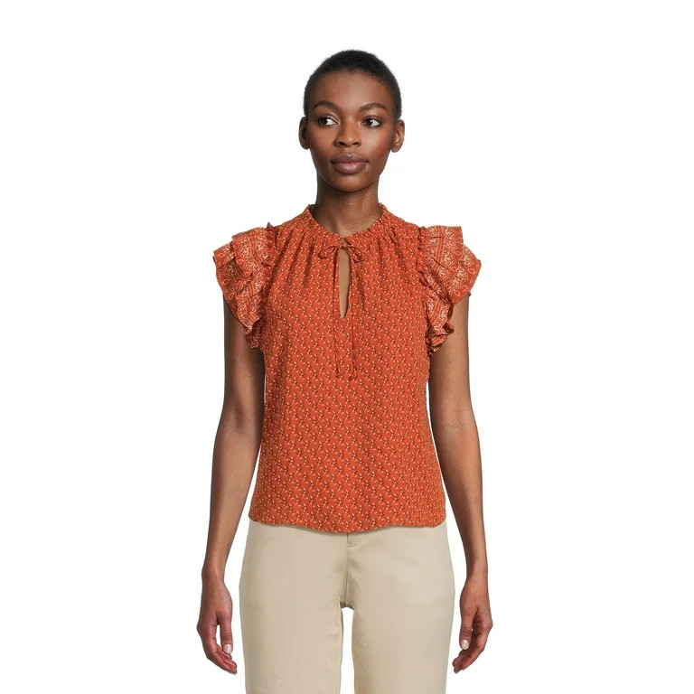 BCBG Paris Women’s Ruffle Neck Top with Flutter Sleeves, Sizes XS – XXL | Walmart (US)