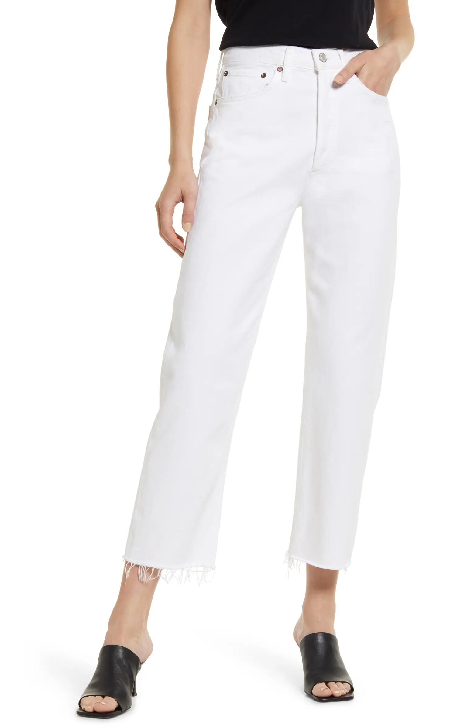 '90s High Waist Raw Hem Crop Organic Cotton Jeans | Nordstrom