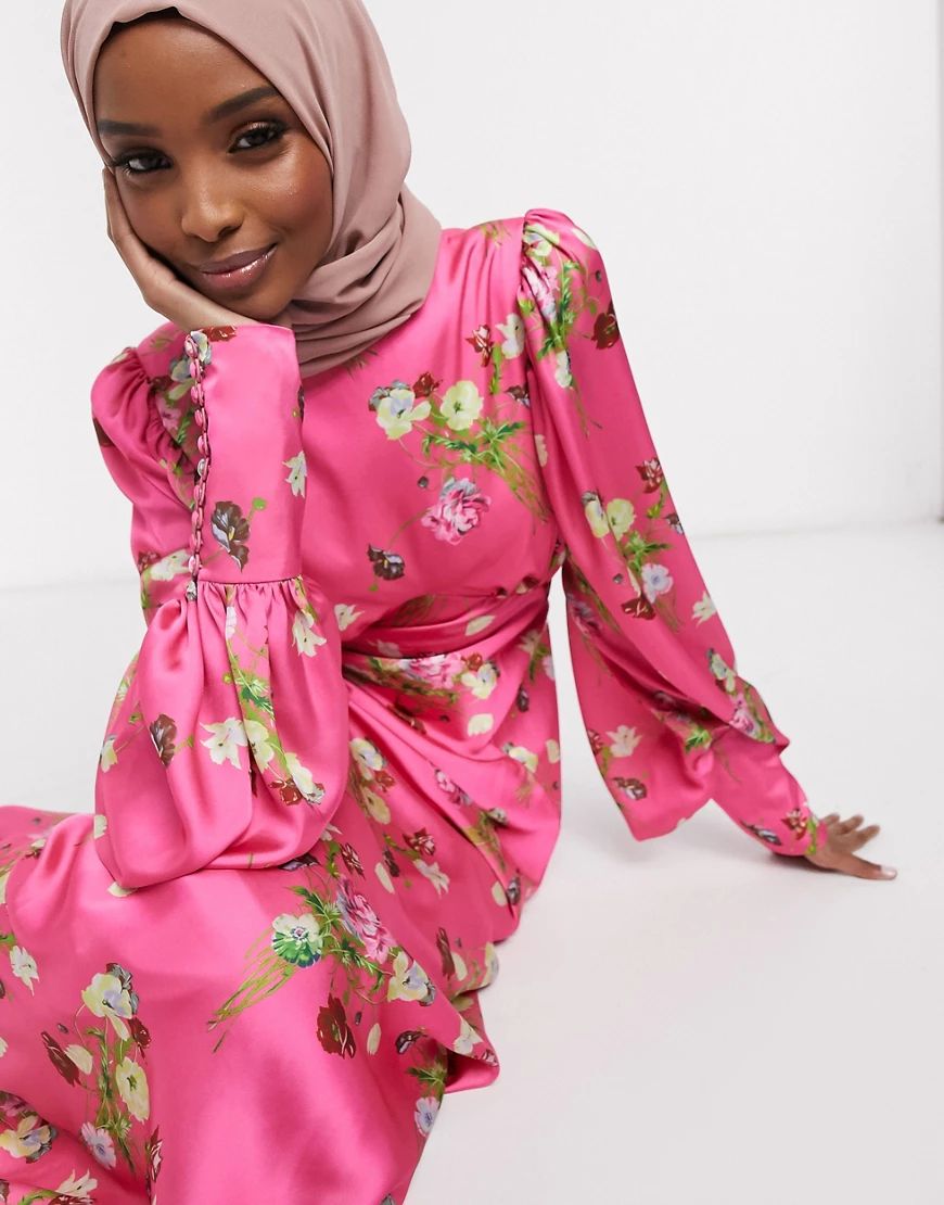 ASOS EDITION satin wild flower print maxi dress-Pink | ASOS (Global)