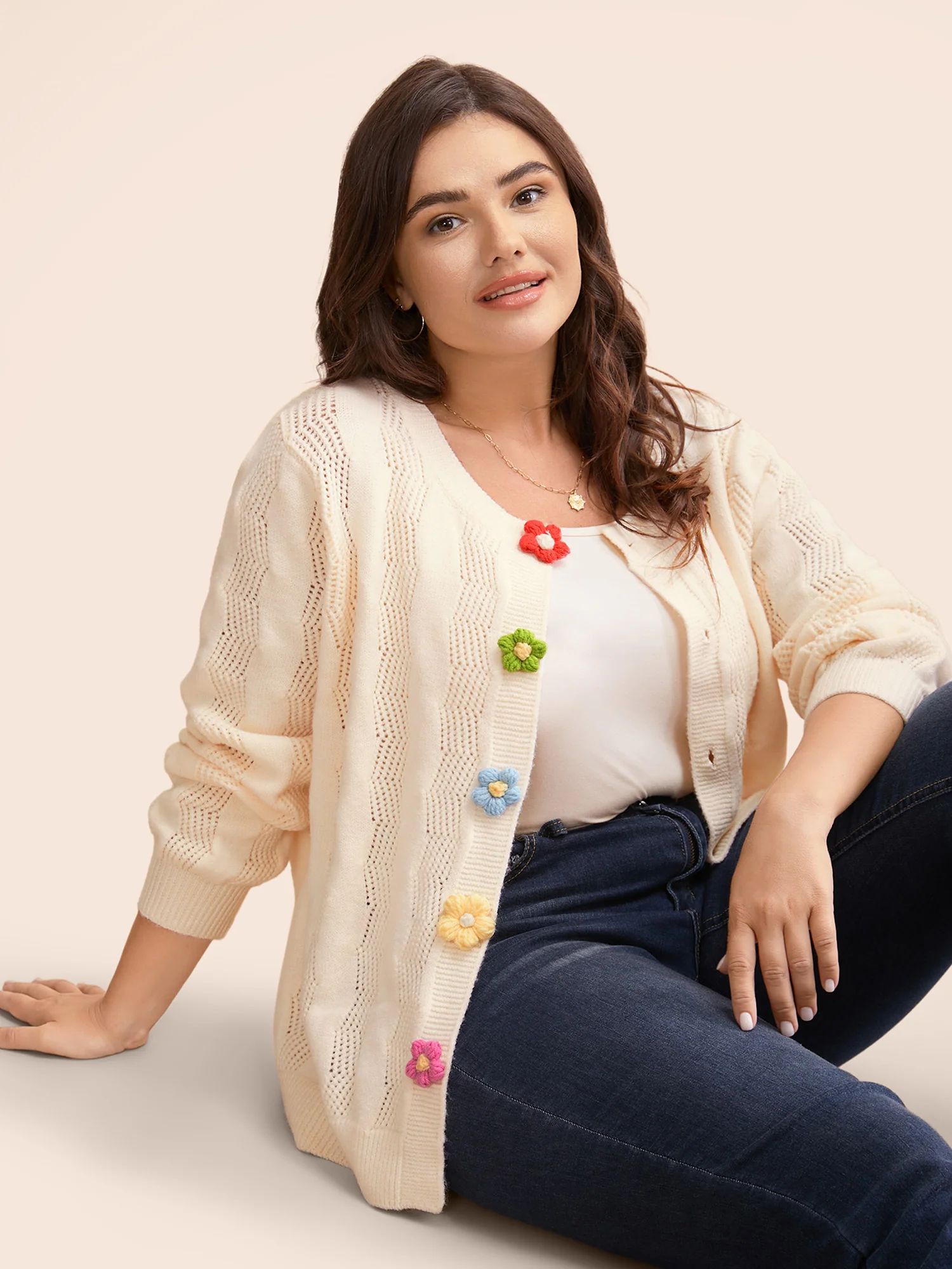 Supersoft Essentials Stereo Flower Design Textured Cardigan | Bloomchic