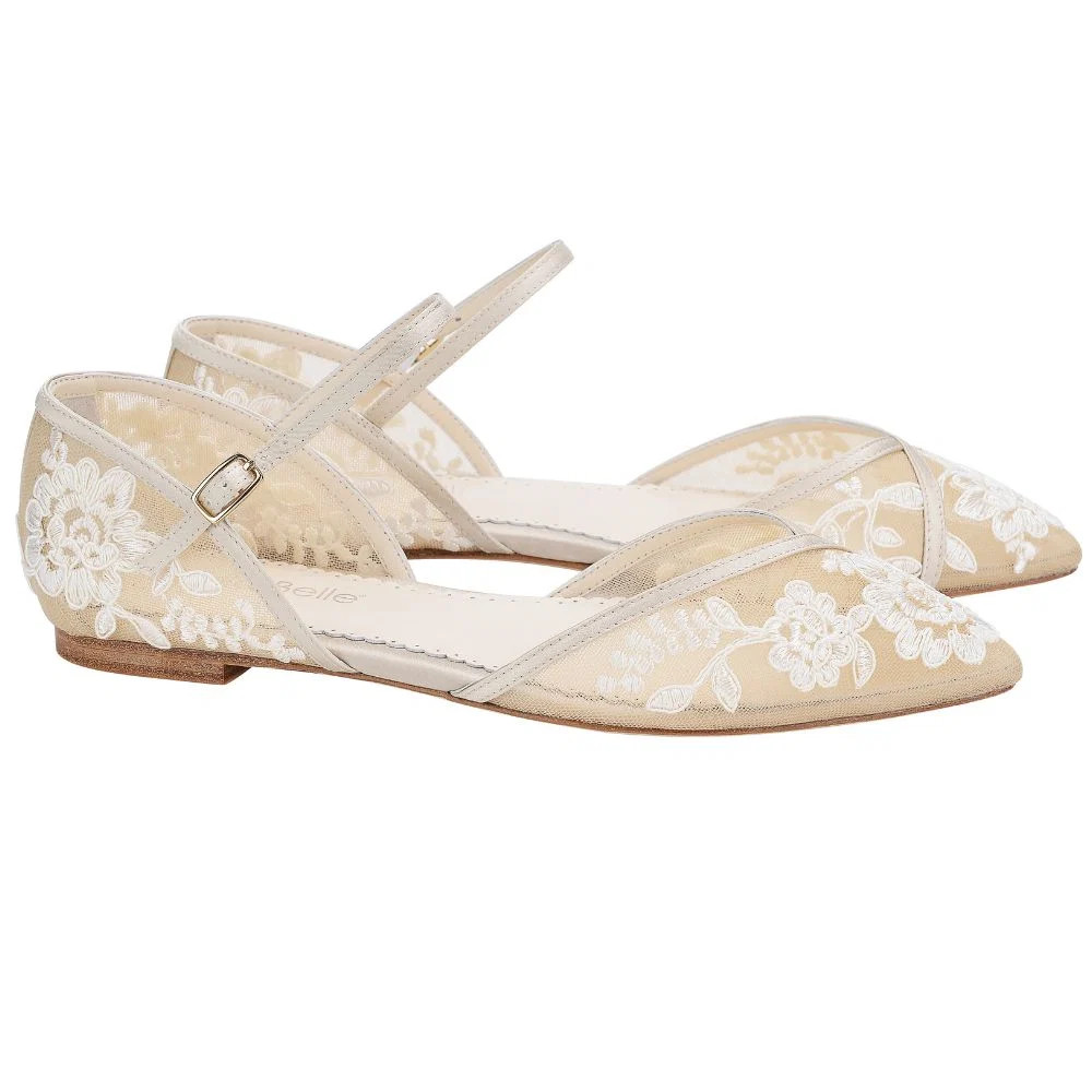 Lace D'Orsay Nude Flats for Wedding | Bella Belle Shoes