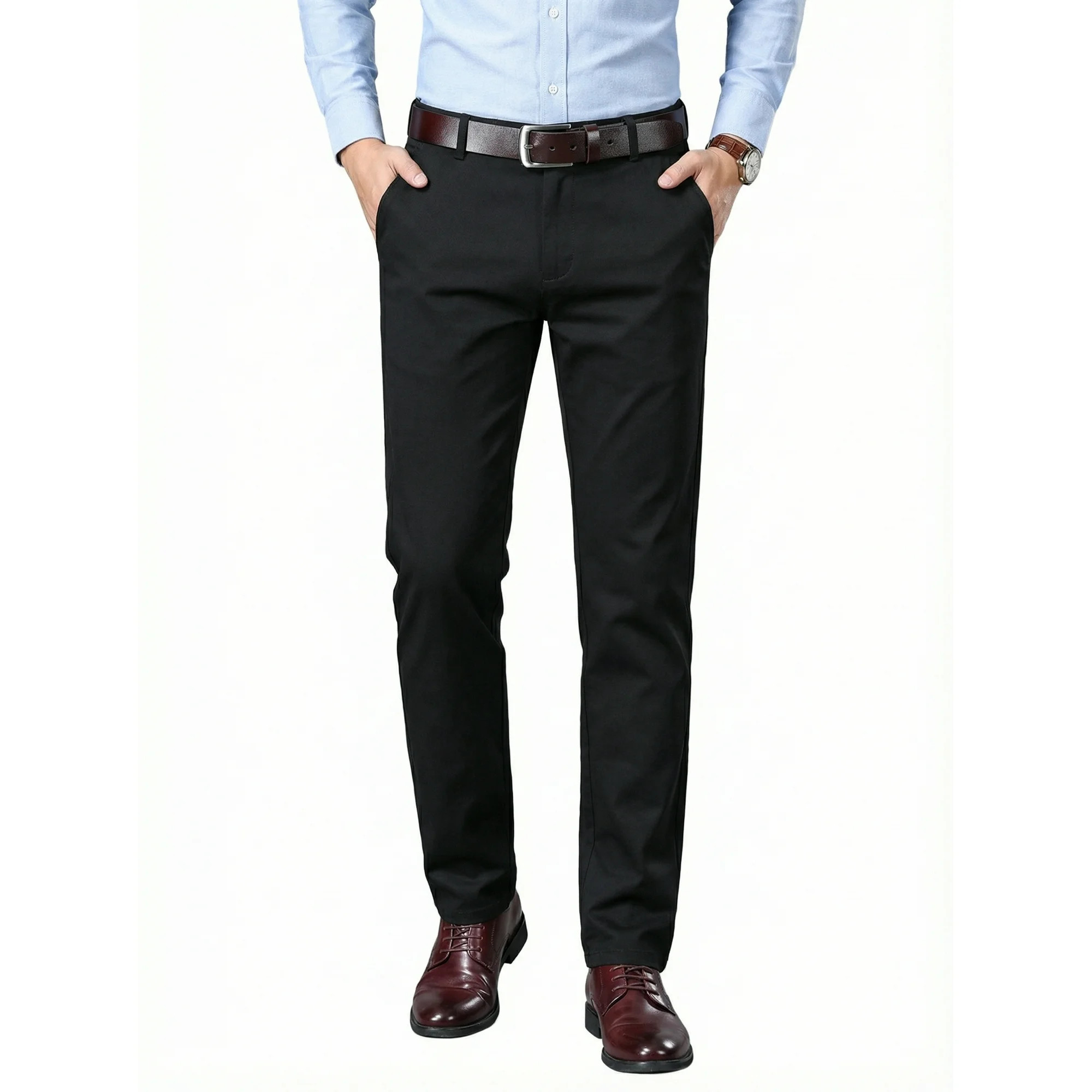 Men's Premium Cotton Dress Pants - Business Casual Straight Fit with Subtle Embroidery | Walmart (US)