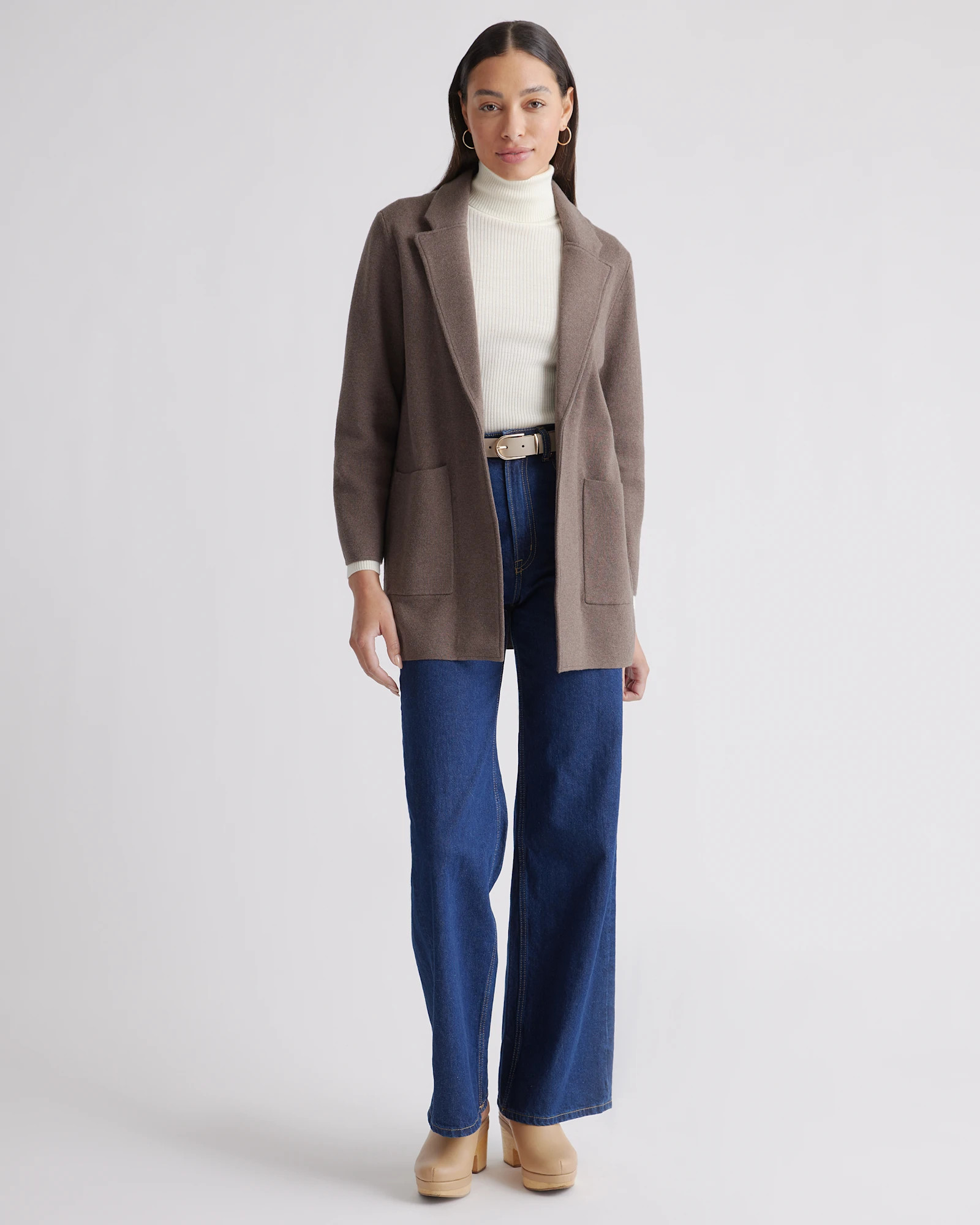 100% Organic Cotton Knit Blazer in Heather Brown | Quince