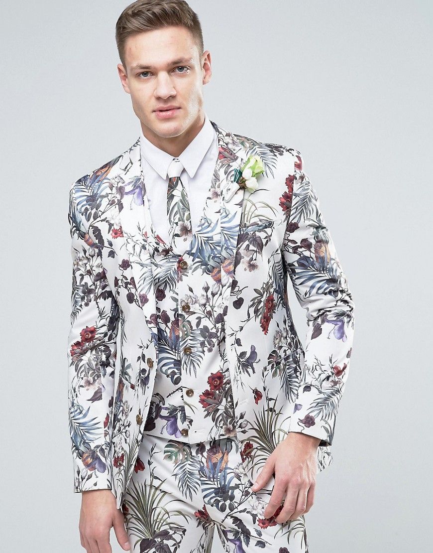 ASOS WEDDING Super Skinny Suit Jacket in Cream Floral Print - Cream | ASOS US