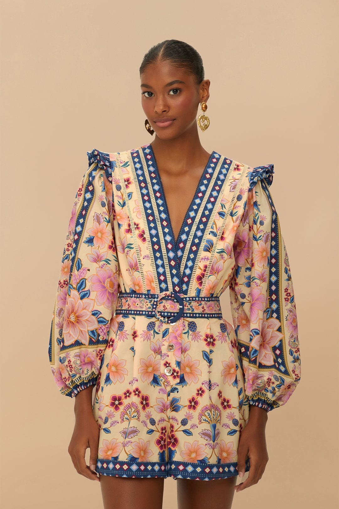 Cream Superbloom Tapestry Organic Cotton Romper | FarmRio (US)