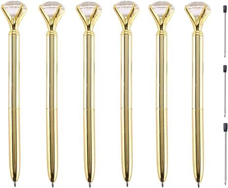 Onwon 6 Pieces Big Crystal Diamond Pens Gold Metal Ballpoint Pens & 3 Pieces Ballpoint Pen Refill... | Amazon (US)