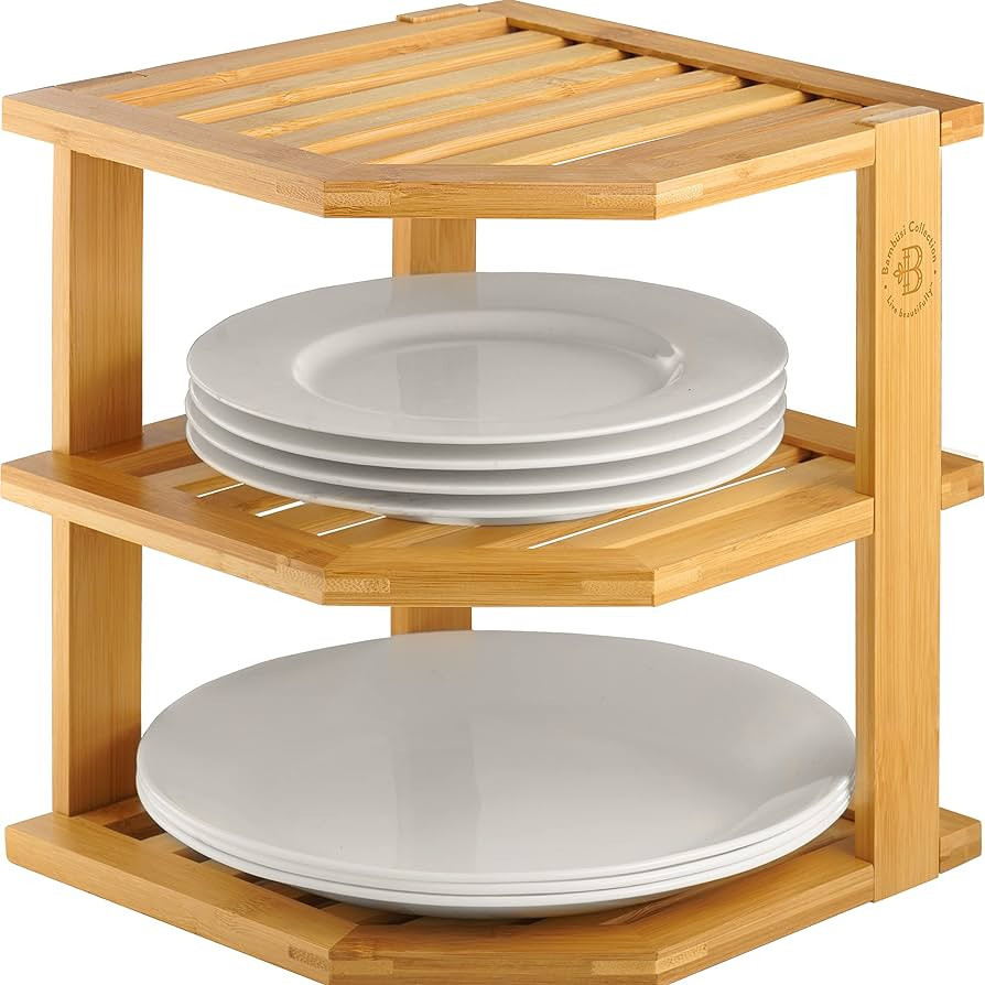Bambüsi Plate Organizer for Cabinet - Bamboo Kitchen and Bathroom Organization - Ideal for Cabin... | Amazon (US)