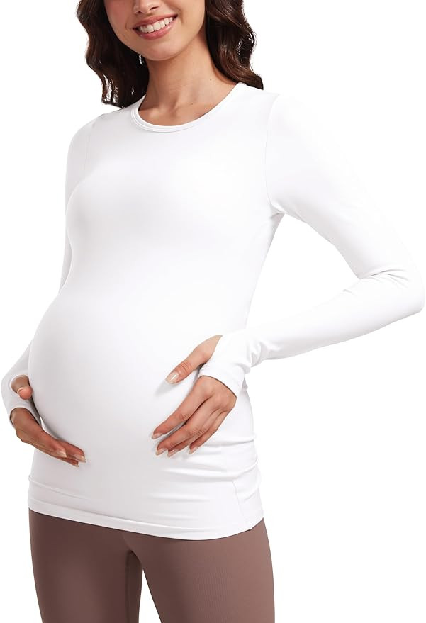 CRZ YOGA Womens Butterluxe Long Sleeve Maternity Tops Crewneck Pregnancy Basic Shirts Soft Athlet... | Amazon (US)