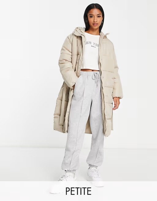 New Look Petite belted midi puffer coat in cream | ASOS (Global)
