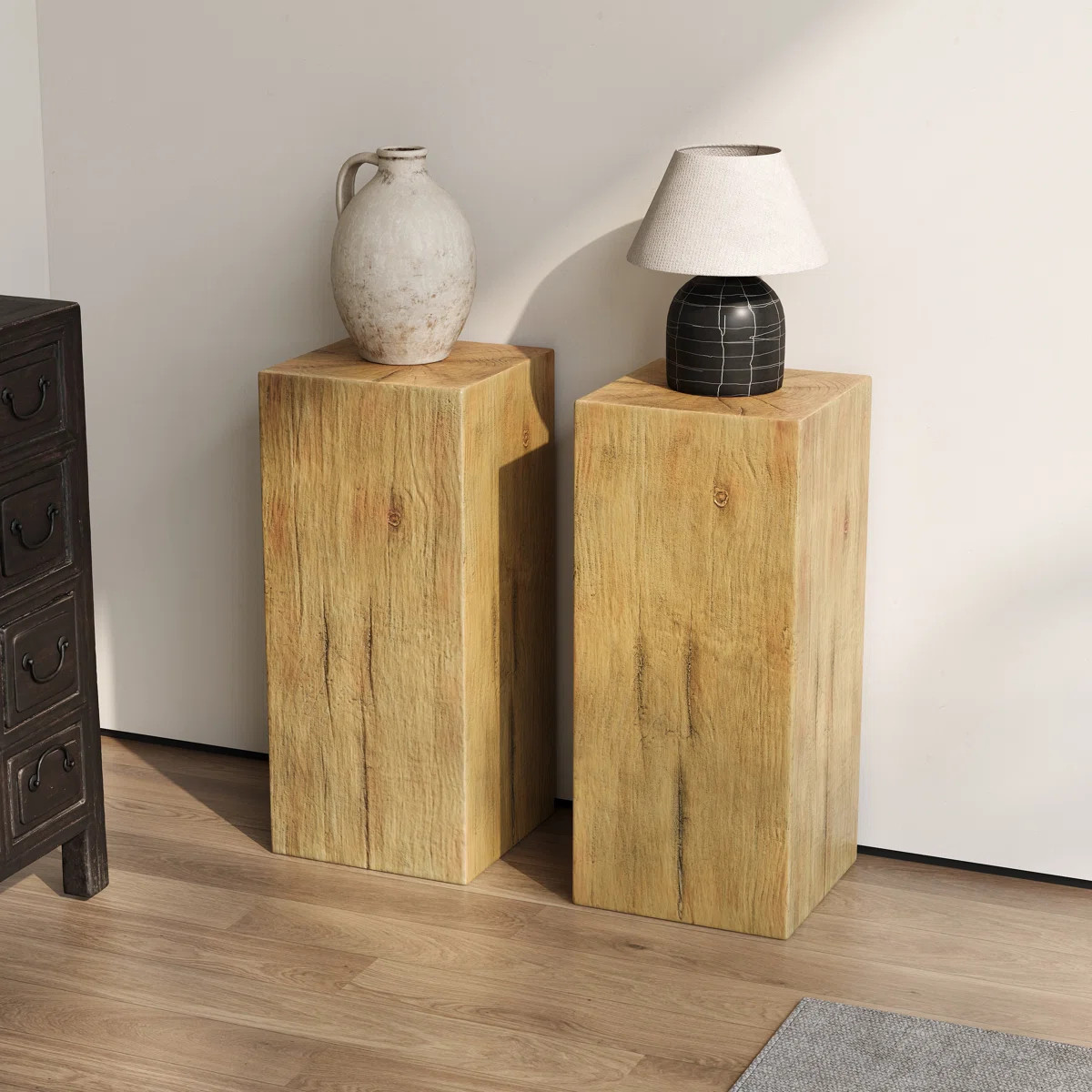 33.75" Square-Column MGO End Table, Distressed Wood-Look Pedestal for Indoor/Outdoor Use, Natural | Wayfair North America