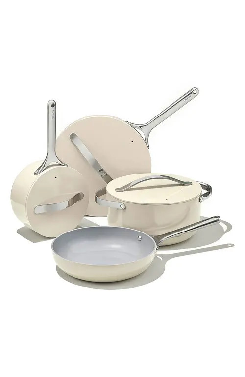 CARAWAY Non-Toxic Ceramic Non-Stick 7-Piece Cookware Set with Lid Storage in Cream at Nordstrom | Nordstrom