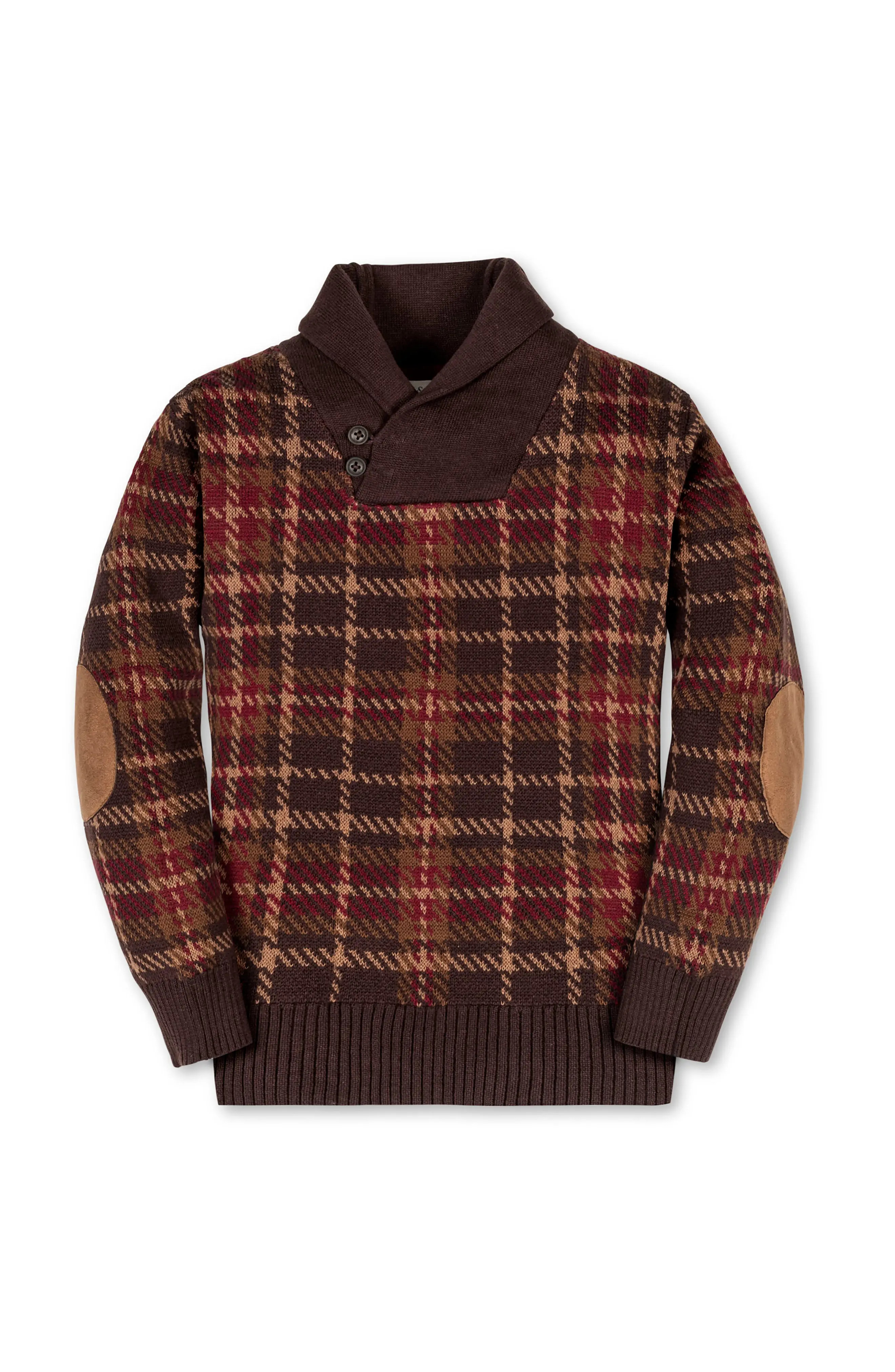 Kids' Organic Long Sleeve Intarsia Shawl Collar Sweater with Elbow Patches (Men) | Nordstrom | Nordstrom