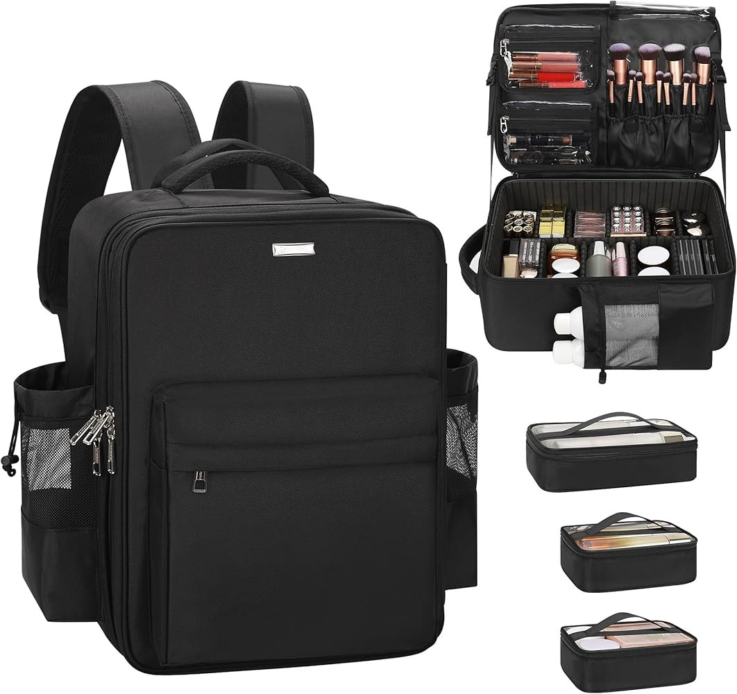 Relavel Makeup Backpack, Extra Large Makeup Bag with 5 Removable Pouches, Professional Makeup Art... | Amazon (US)