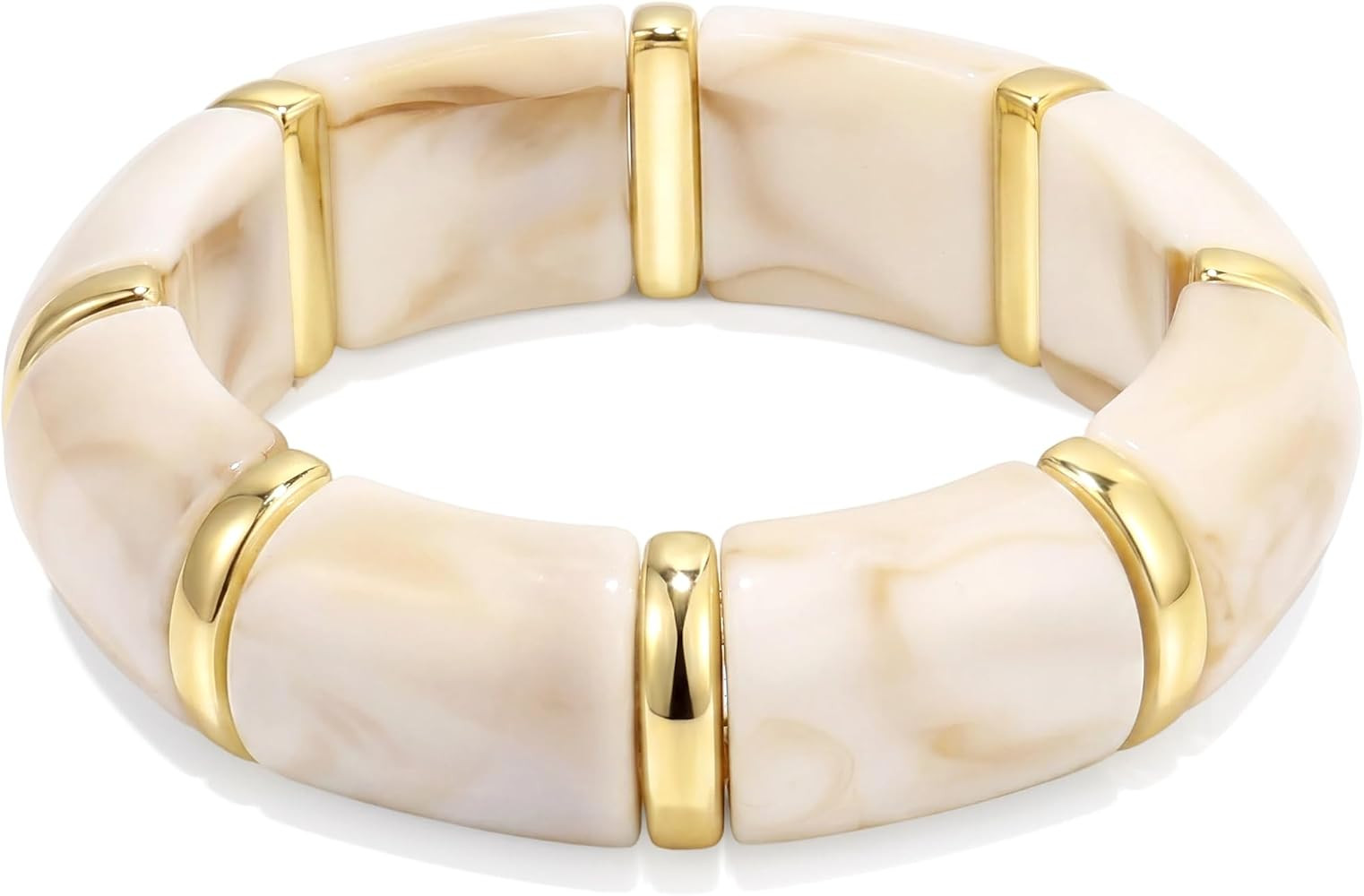 Colorful Acrylic Chunky Bangles for Women, 14K Gold-Plated Stackable Stretch Bracelets, Trendy Fa... | Amazon (US)