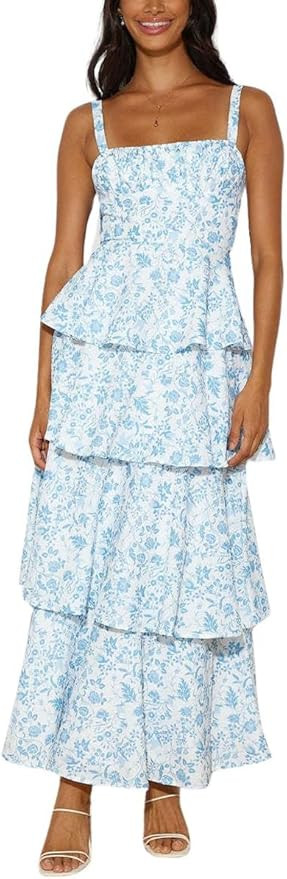 chouyatou Women's Summer Boho Floral Print Party Dress Cut Out Tiered Maxi Beach Dress | Amazon (US)