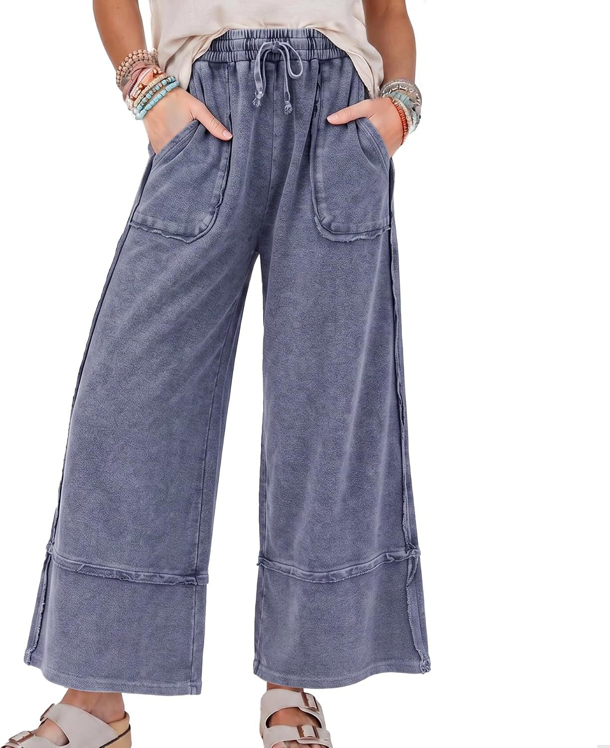 Women Mineral Washed Wide Leg Sweatpants Baggy Pants with Pockets | Amazon (US)