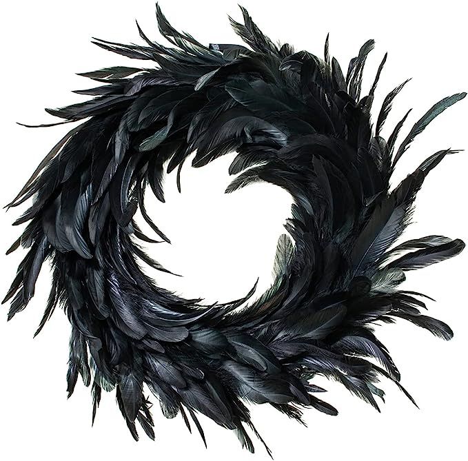 Amazon.com: YIIA 18-inch Black Feather Wreath, Mysterious Cocktail Feathers, Hung in Front of The... | Amazon (US)