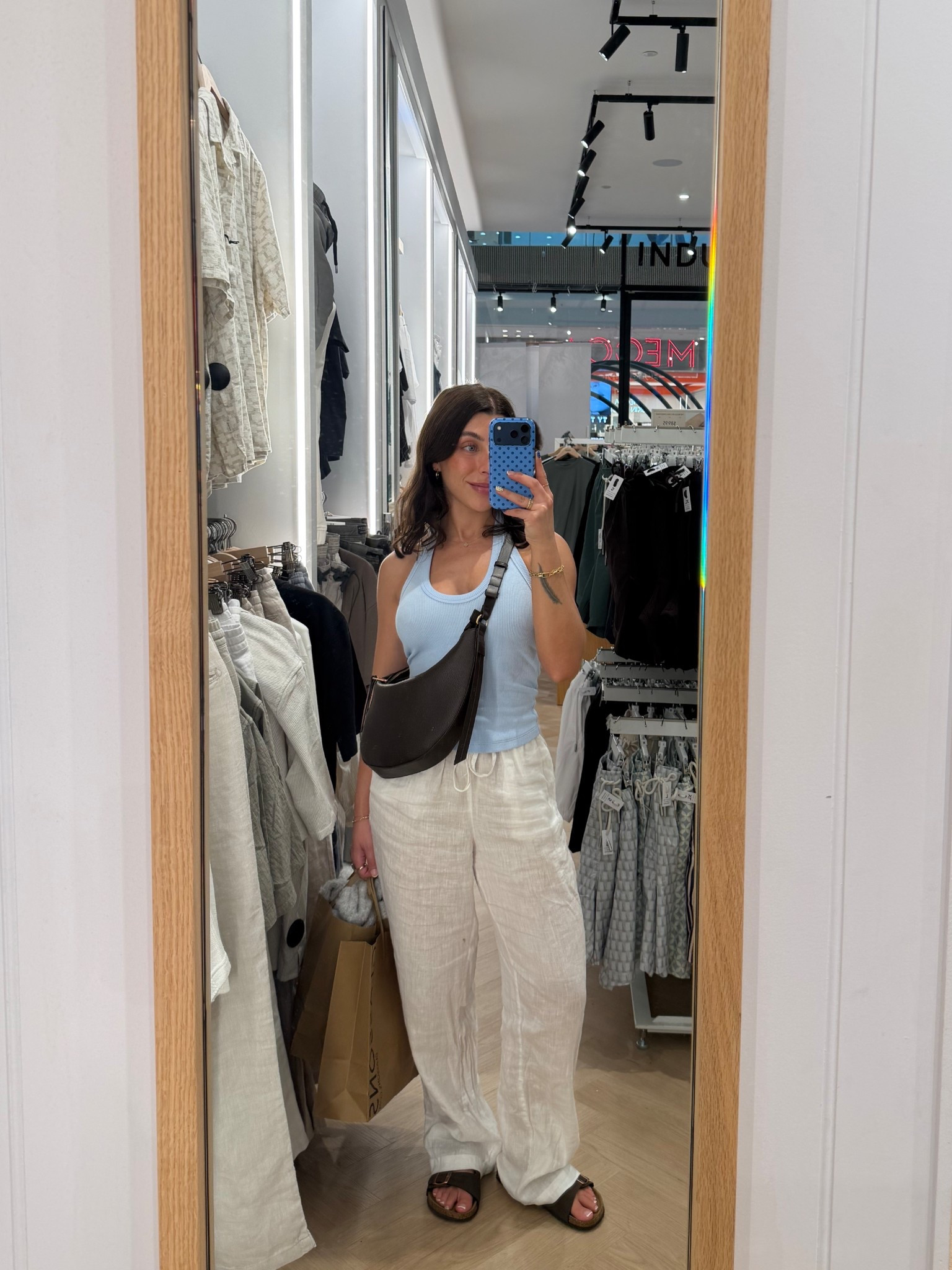 Spring outfit, summer outfit, holiday, travel, linen, trousers, white, blue, baby blue, halter neck top, brown cross body bag, marks and Spencer viral bag, M&S, H&M, kookai, cotton on uk, simple outfit, easy outfit 

#LTKpetite #LTKuk #LTKspring