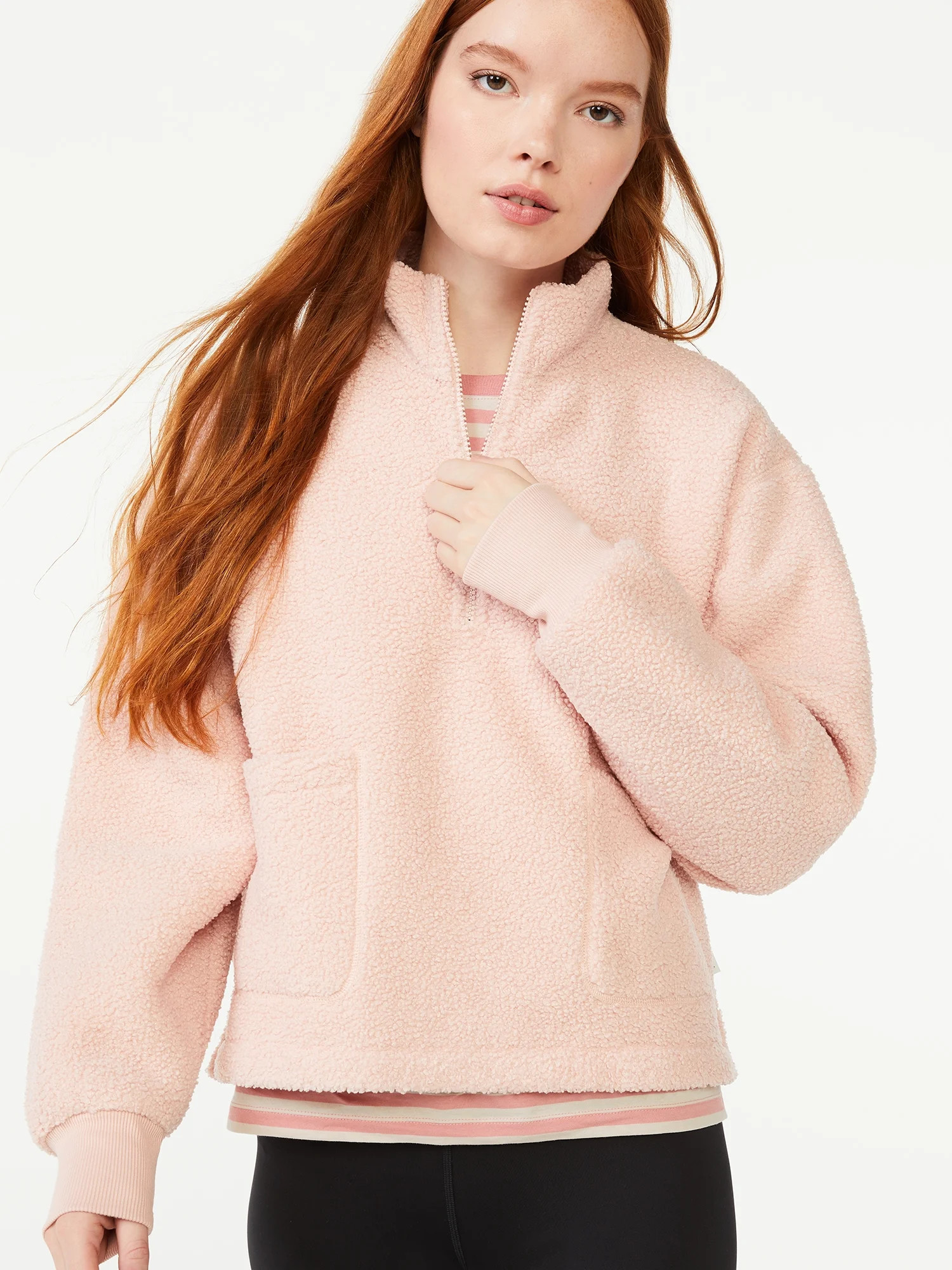 Free Assembly Women's Teddy Fleece Half Zip Sweatshirt - Walmart.com | Walmart (US)
