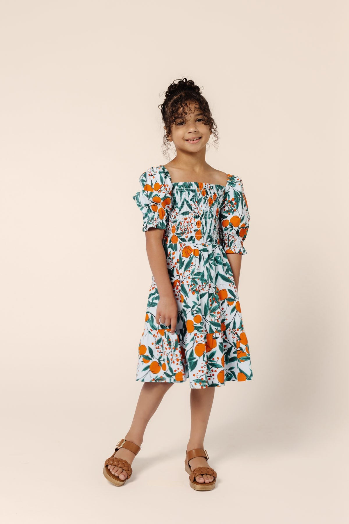 Girls Puff Sleeve Dress - Orange Blossom Sky | Rachel Parcell