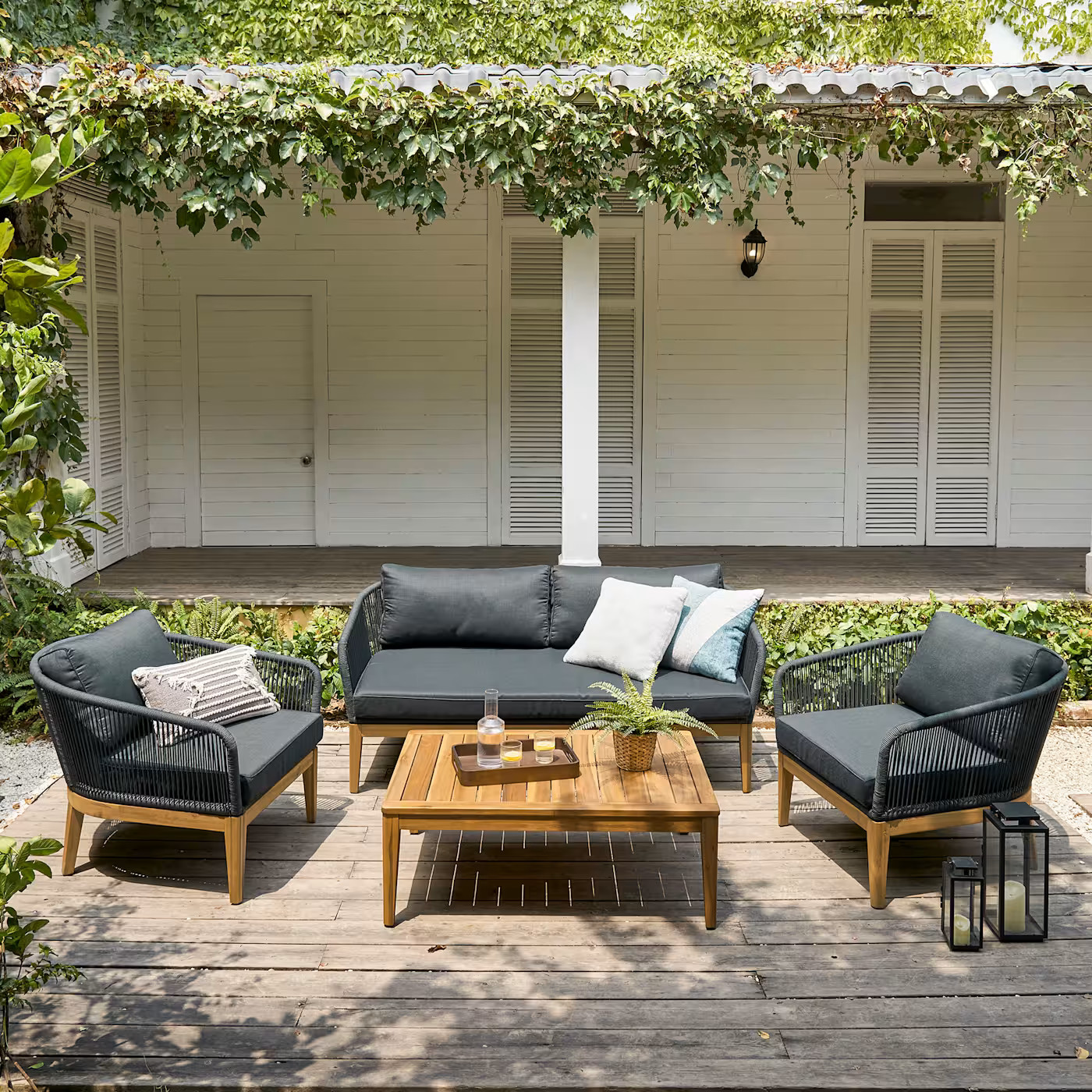 Maui Outdoor Loveseat, 2 Lounge Chairs & Table Set | Castlery | Castlery US