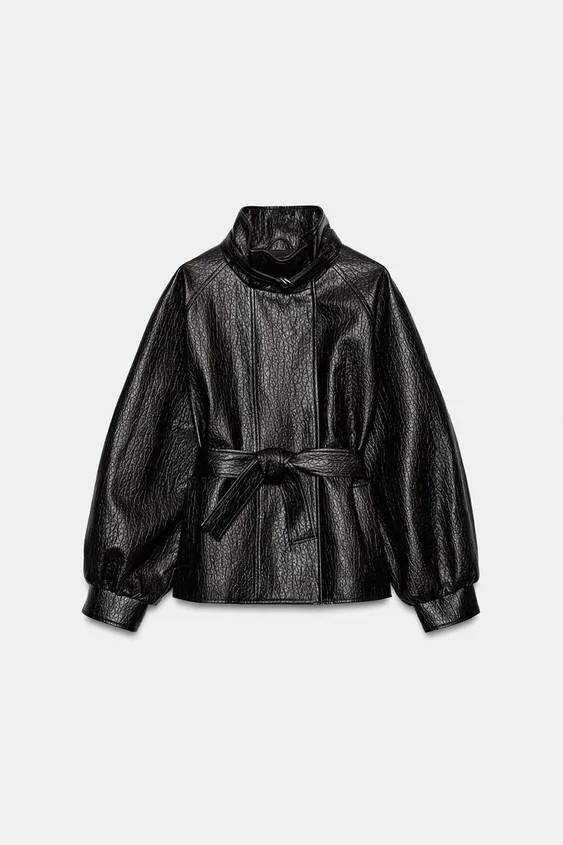 LEATHER EFFECT BELTED JACKET | Zara UK