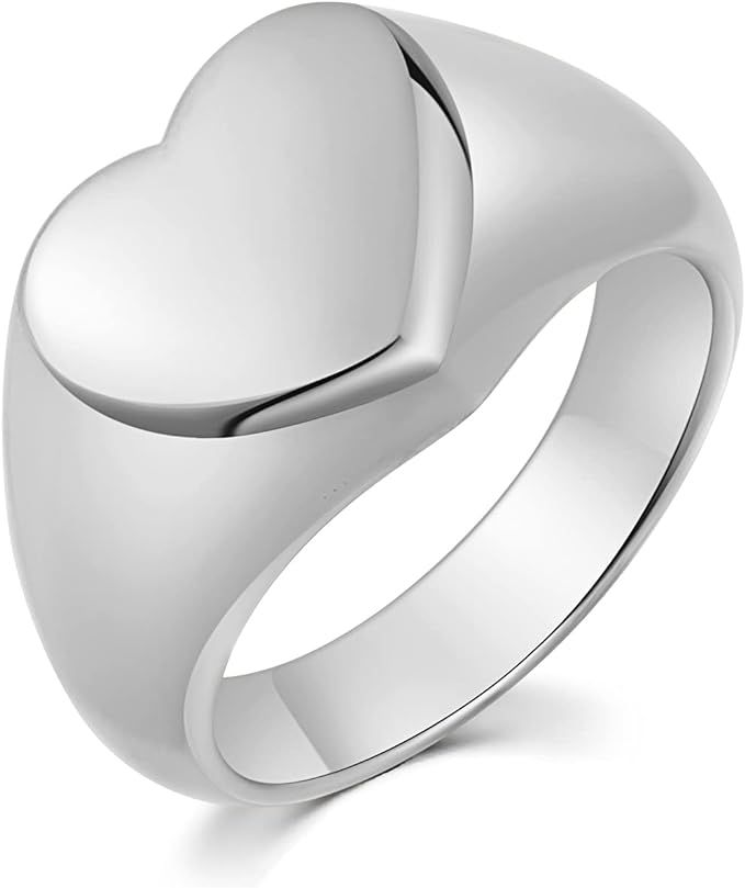 HZMAN Vintage Stainless Steel Love Heart Promise Statement Cocktail Party Ring For Women Size 6-1... | Amazon (US)