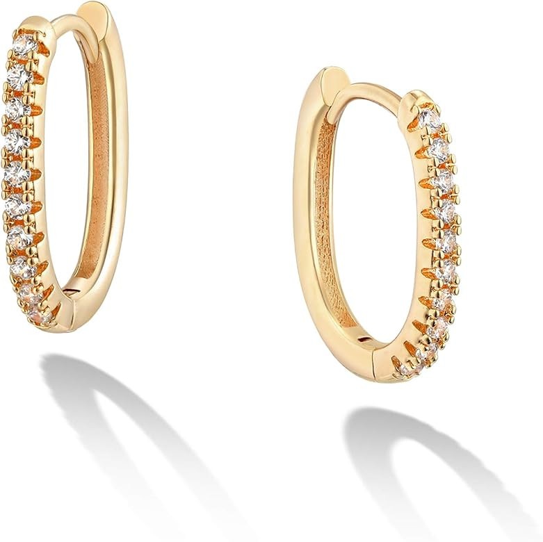 VACRONA Cubic Zirconia Huggie Earrings 14k Gold Plated Tiny Earrings Small Huggie Hoop Earrings S... | Amazon (US)