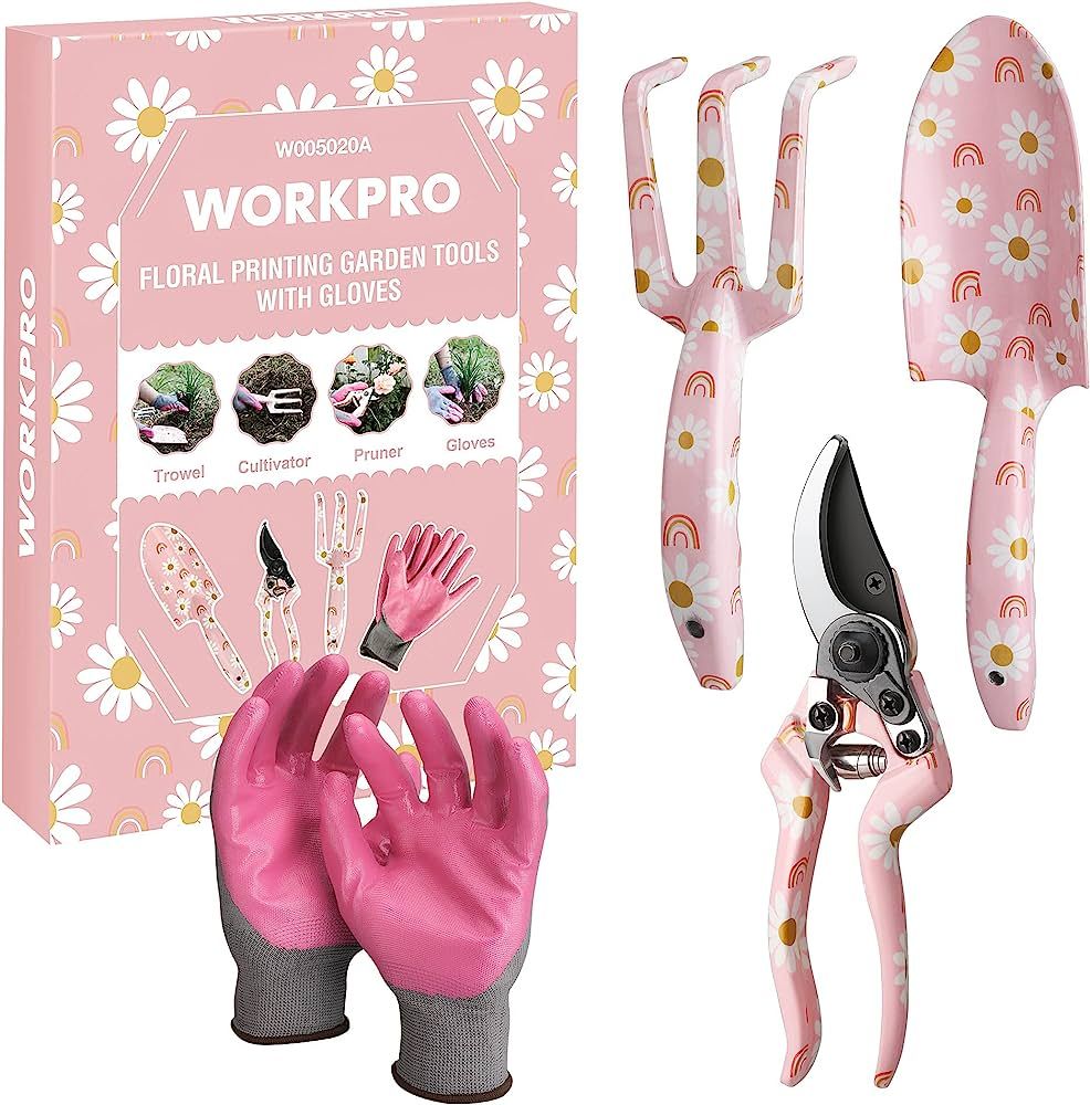 WORKPRO Aluminum Garden Tool Set, 4PCS Heavy Duty Hand Garden Tools with Box Include Trowel, Rake... | Amazon (US)