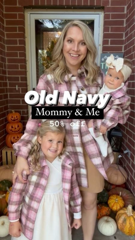 Last day for 50% off everything at Old Navy! I’m wearing a size small in the shacket and a medium dress. Evie is in  a5T shacket and dress. And Margaret is in a 6-12 month romper and 3-6 min the shacket. 

Fall fashion, fall style, fall outfits, fall dresses, shacket, matching outfits, fall boots, old navy style 

#LTKfamily #LTKbaby #LTKsalealert