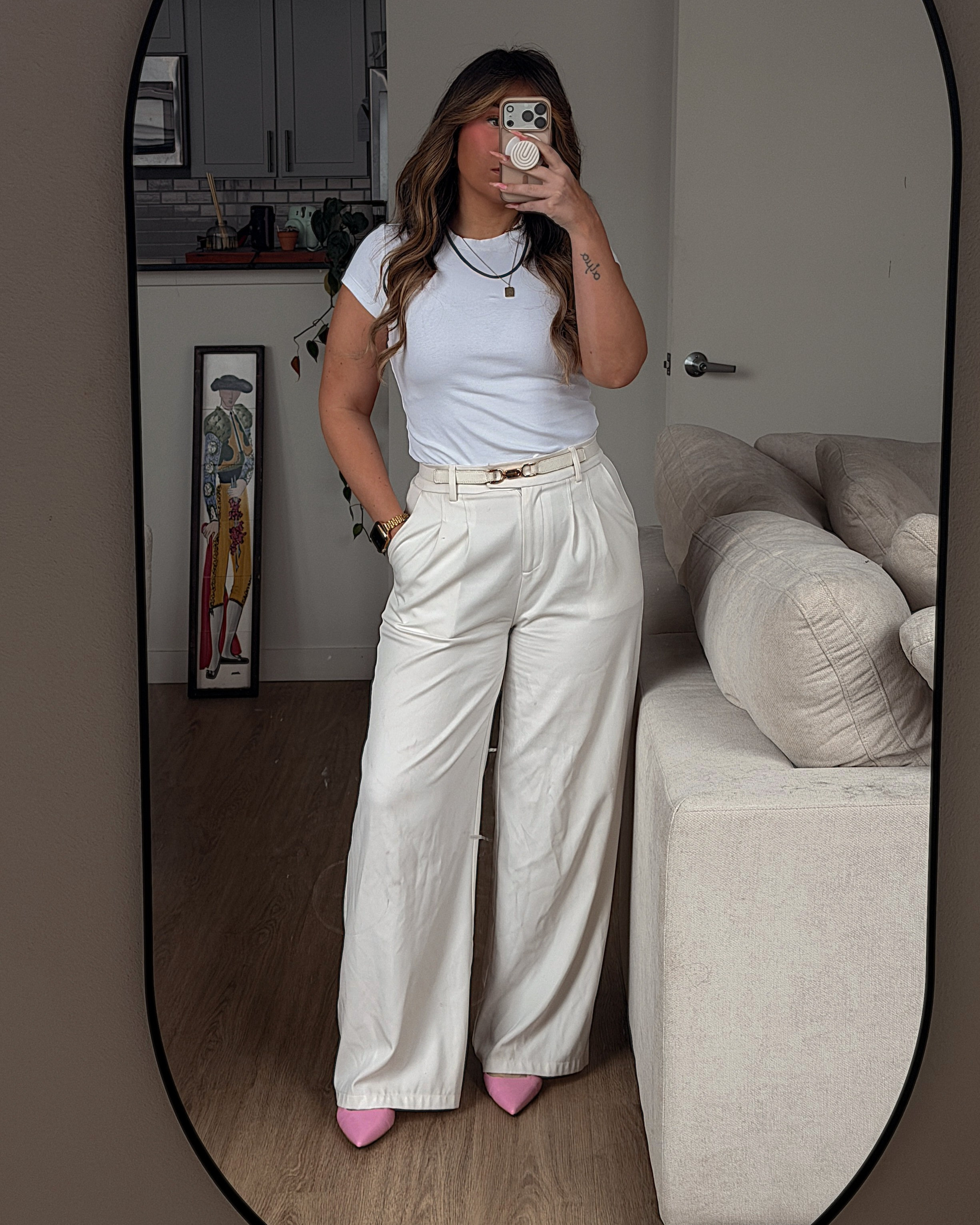 tee -- uniqlo
pants - princess polly
belt - amazon
heels - aldo (linked on shopmy) 

 #LTKootd #LTKSaleAlert #LTKWorkwear