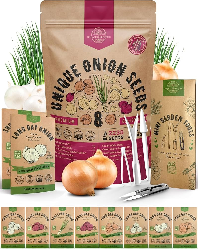 Organo Republic 8 Onion Seeds Variety Pack Heirloom, Non-GMO, Sets for Indoors, Outdoors Gardenin... | Amazon (US)
