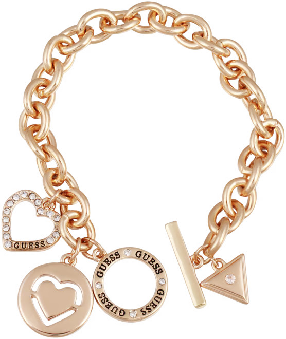 GUESS Pavé Heart & Logo Charm Link Bracelet - Macy's | Macy's