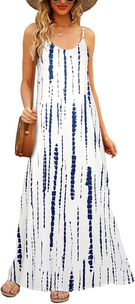 Supnier Women's Summer Maxi Dress Casual V-Neck Sleeveless Bohemian Spaghetti Strap Floral Long M... | Amazon (US)