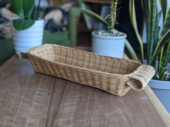 long woven wicker handled tray basket | rustic boho country farmhouse | Etsy (US)