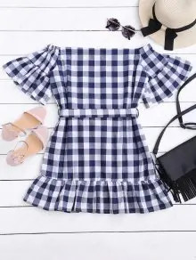 Checked Belted Off Shoulder Mini Dress | ZAFUL (Global)