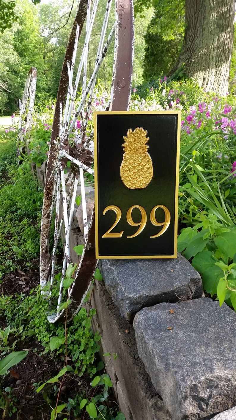 Carved Street House number plaque / House marker with pineapple or other stock image | Etsy (US)