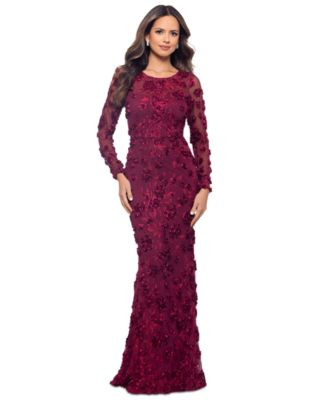Xscape Womens Long Sleeve Rose Flower Dress | Macy's