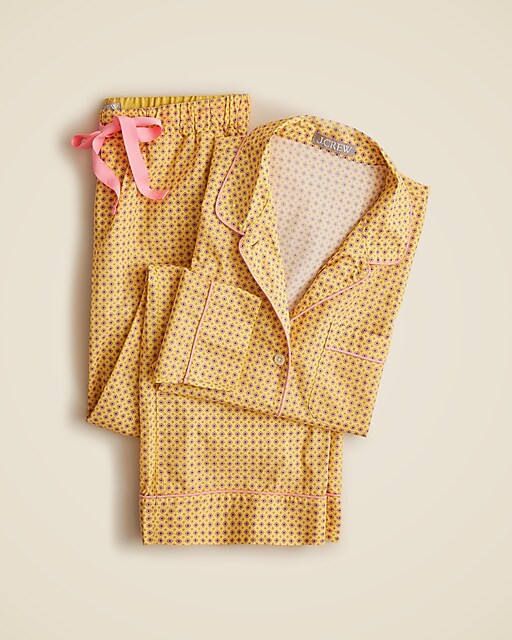 Long-sleeve pajama pant set in dot cotton poplin | J. Crew US